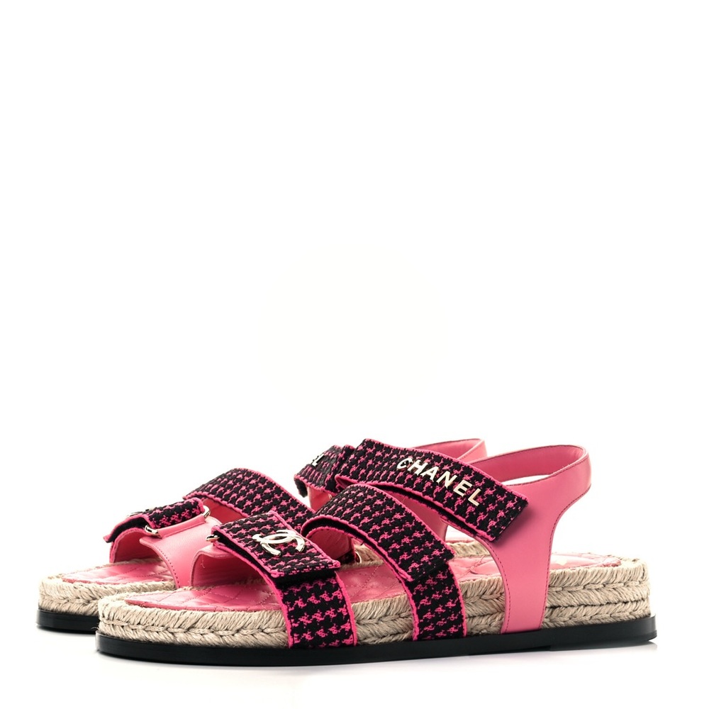 ⚡️FLASH SALE!✨ RARE!  CHANEL Pink & Black Houndstooth DAD Sandals in Box Size 35